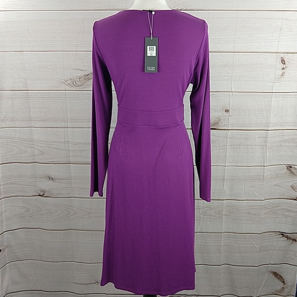 Eileen Fisher V Neck Surplice Purple Dress - Picture 8 of 8